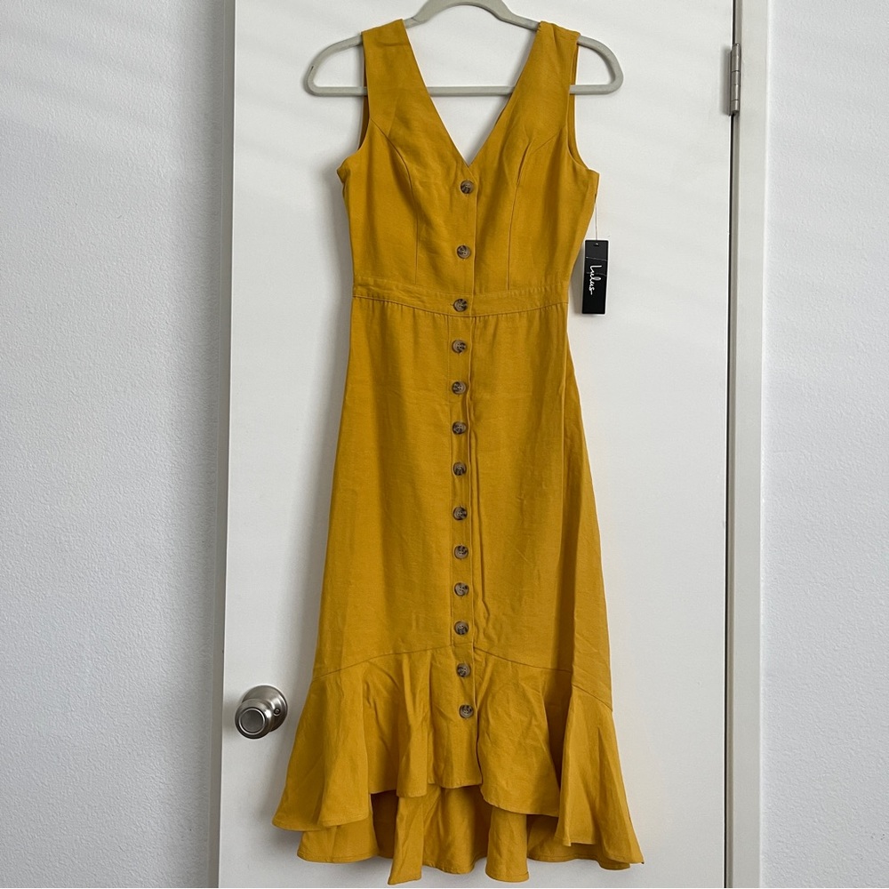 Lulu’s Mustard Yellow Button Front Midi Dress
